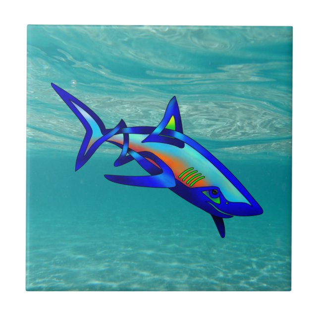 Azulejo De Cerámica Tiburón de la piscina (Frente)