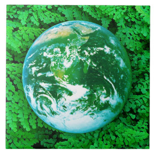 Azulejo De Cerámica Tierra verde - conciencia ecológica