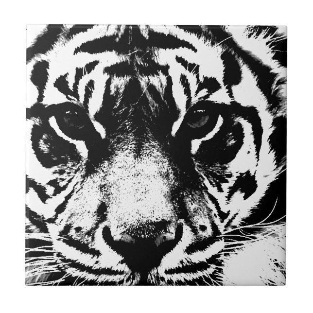 Azulejo De Cerámica Tigre blanco y negro (Frente)