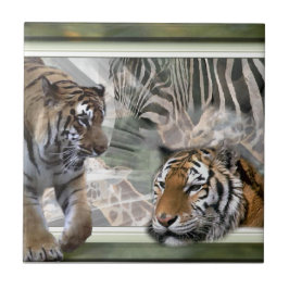 Azulejo De Cerámica Tigres, cebra, jirafa, jungla primitiva
