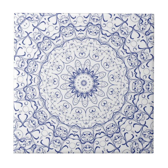Azulejo De Cerámica Tile azul de encaje (Frente)