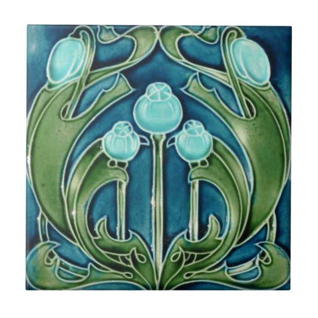 Azulejo De Cerámica Tile - Blueberries de Art Nouveau (Frente)