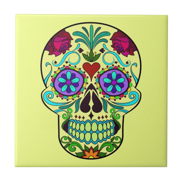 Azulejo De Cerámica Tile cerámico del Día de la Calavera Muerta 4 x 4 (Frente)