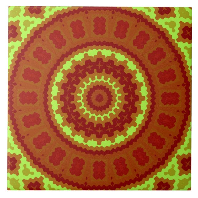 Azulejo De Cerámica Tile cerámico- Diseño de Kaleidoscopio rojo y verd (Frente)