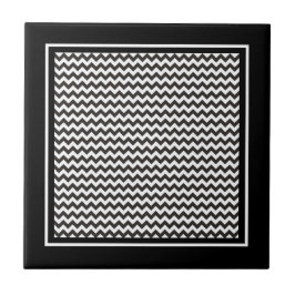 Azulejo De Cerámica Tile cerámico, patrón de cheurón negro y blanco