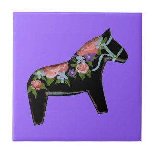 Azulejo De Cerámica Tile de caballos negros de cara derecha