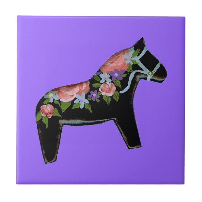 Azulejo De Cerámica Tile de caballos negros de cara derecha (Frente)