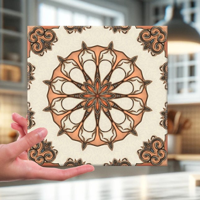 Azulejo De Cerámica Tile de cerámica geométrica de estilo artístico it (Tile featuring an abstract floral geometric pattern inspired by Italian Mediterranean art )