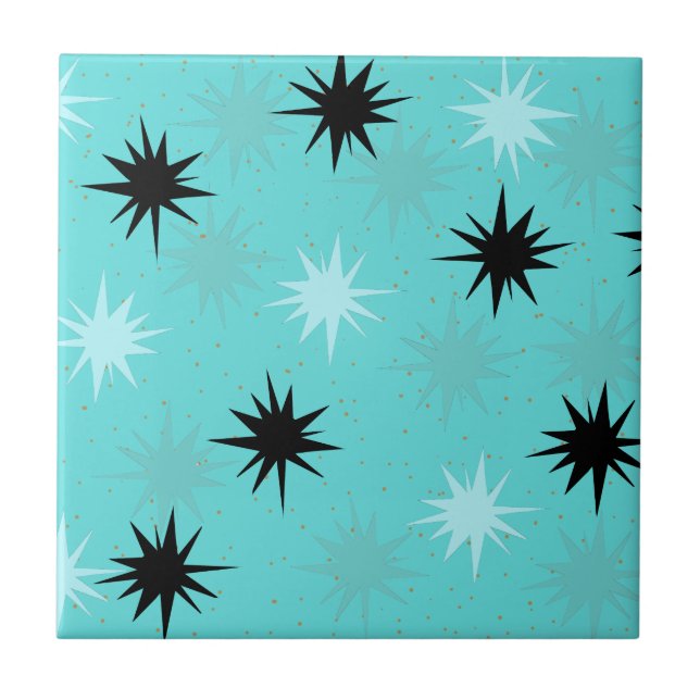 Azulejo De Cerámica Tile de cerámica turquesa atómica Starburst (Frente)