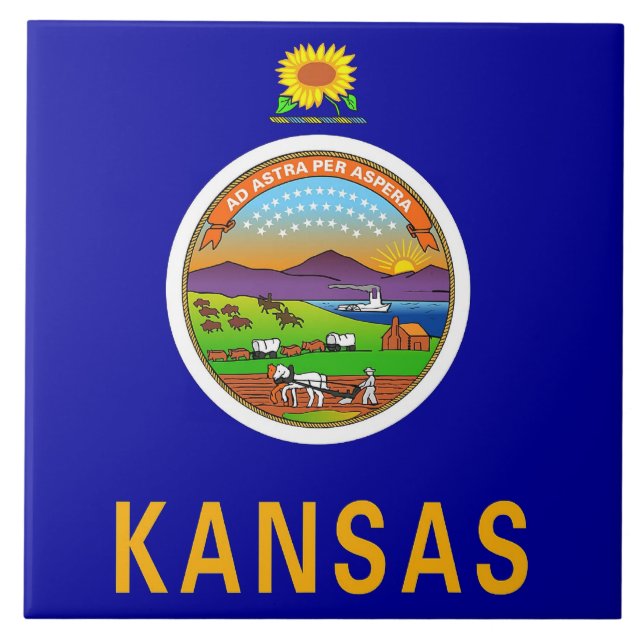 Azulejo De Cerámica Tile de la bandera del estado de Kansas (Frente)