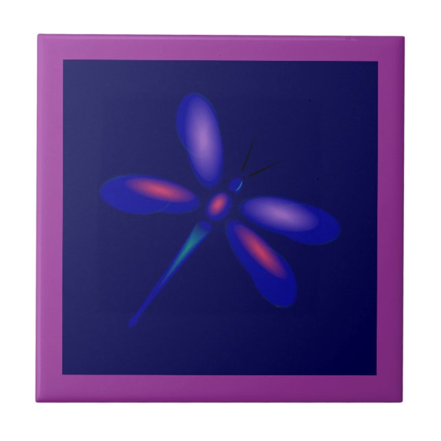 Azulejo De Cerámica Tile de la libélula (borde de fuschia) (Frente)