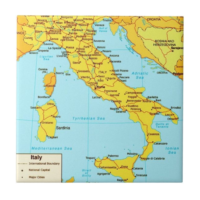 Azulejo De Cerámica Tile de mapa de Italia vintage (Frente)