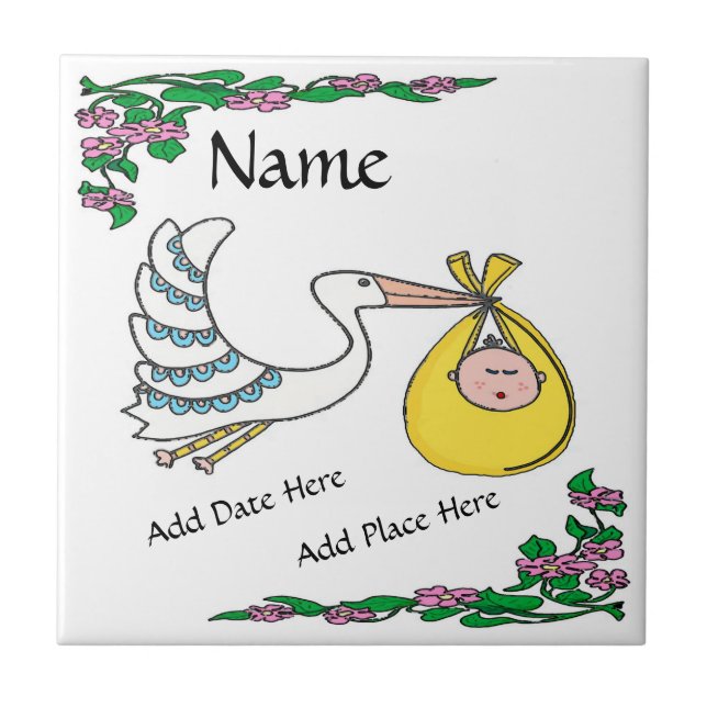 Azulejo De Cerámica Tile de nacimiento, aspecto holandés, personalizac (Frente)