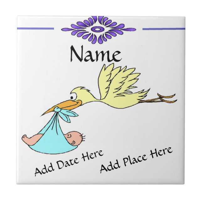 Azulejo De Cerámica Tile de nacimiento, aspecto holandés, personalizac (Frente)