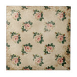 Azulejo De Cerámica Tile Rosa Cottage<br><div class="desc">Románticos rosas de cabaña en un fondo neutro suavemente angustiado con remolinos y mariposas grabados en tonos rosa,  melocotón,  oro y verde.</div>