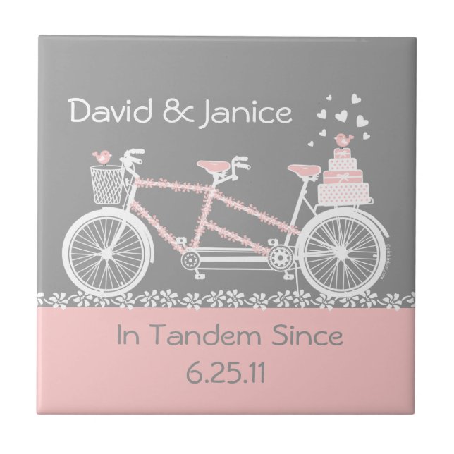 Azulejo De Cerámica Tile Trivet, Boda de bicicletas Tandem (Frente)