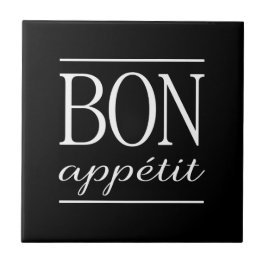 Azulejo De Cerámica Tipografía de cita de cocina en blanco y negro BON