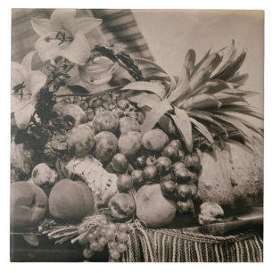 Azulejo De Cerámica Todavía vida con la fruta, 1860 (foto de la sepia