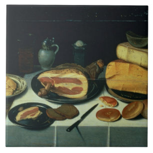 Azulejo De Cerámica Todavía vida con un jamón (aceite en el panel)