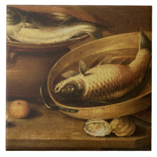 Azulejo De Cerámica Todavía vida de pescados y de limones