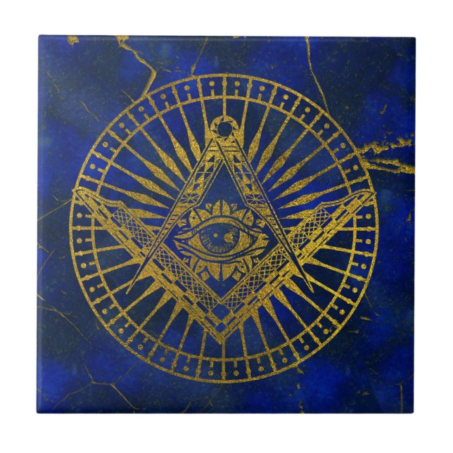 Azulejo De Cerámica Todo el ojo místico que ve en compás masónico en (Frente)