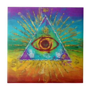 Azulejo De Cerámica Todos viendo el ojo de Dios - arte esquemático abs