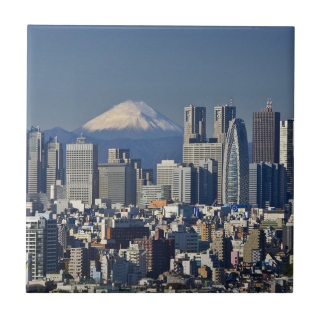 Azulejo De Cerámica Tokio, distrito de Shinjuku, Monte Fuji (Frente)