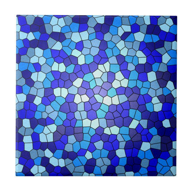 Azulejo De Cerámica Tonos de vidrio manchado azul por Shirley Taylor (Frente)