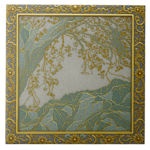 Azulejo de cerámica tonos dorados y plateados de l