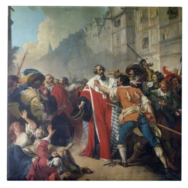 Azulejo De Cerámica Topo de Mateo que es parado por la muchedumbre (Frente)