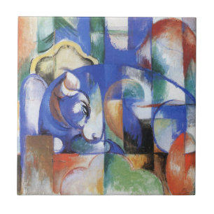 Azulejo De Cerámica Toro Acostado de Franz Marc, Arte Cubismo Vintage