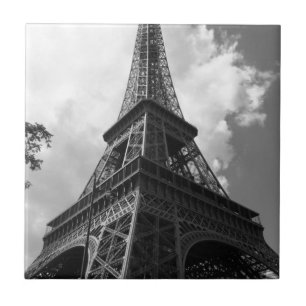 Azulejo De Cerámica Torre Eiffel Blanca y Negra en París