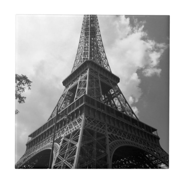 Azulejo De Cerámica Torre Eiffel Blanca y Negra en París (Frente)