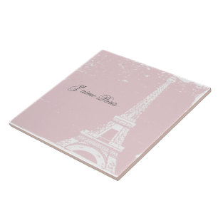 Azulejo De Cerámica Torre Eiffel Rosa y Trivet