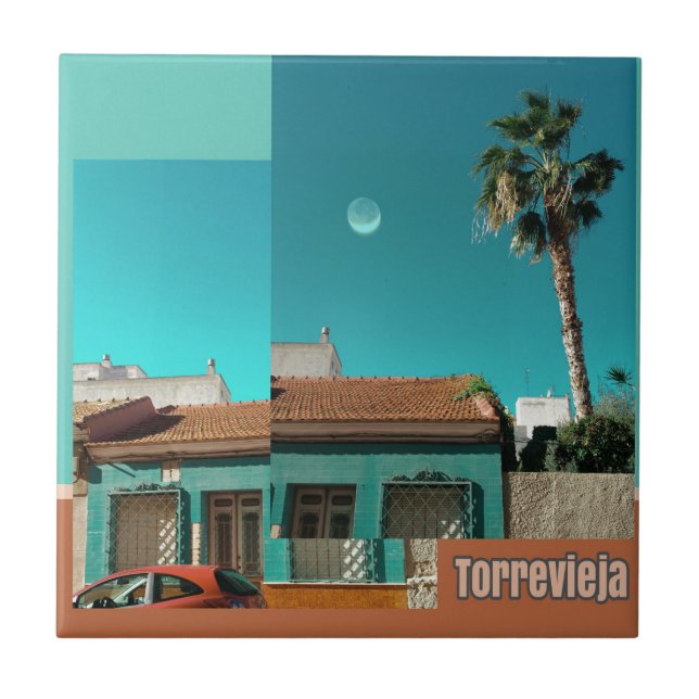 Azulejo De Cerámica Torrevieja en Naranja y Turqoise (Frente)