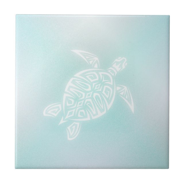 Azulejo De Cerámica Tortuga Blanca Turquesa (Frente)