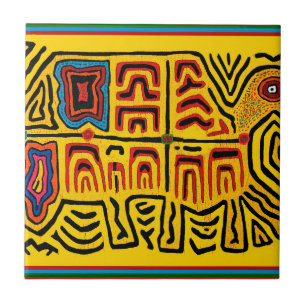 Azulejo De Cerámica Tortuga caminando tribal Kuna