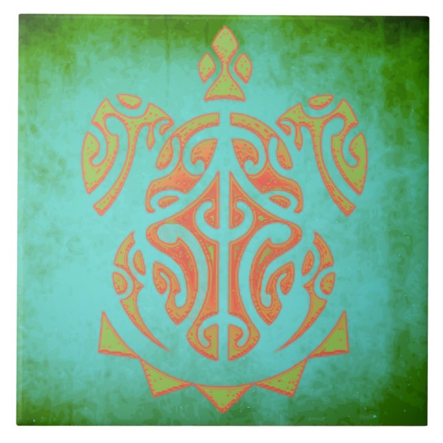 Azulejo De Cerámica Tortuga de mango y limón polinesio (Frente)
