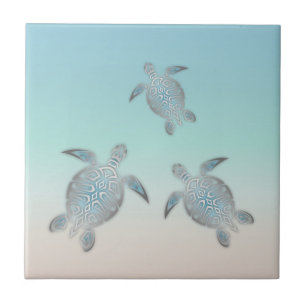 Azulejo De Cerámica Tortuga Marina de Mar Turquesa Náutica