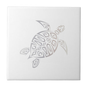 Azulejo De Cerámica Tortuga Tribal Beige Blanco Diseño Mínimo
