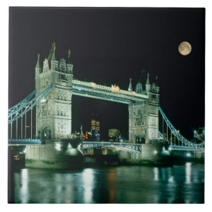 Azulejo De Cerámica Tower Bridge de Noche, Londres, Inglaterra