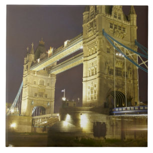 Azulejo De Cerámica Tower Bridge y río Támesis al anochecer, Londres,