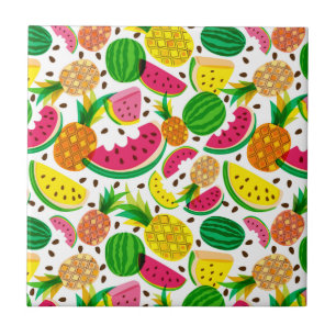 Azulejo De Cerámica Trama de frutas tropicales rojas y amarillas