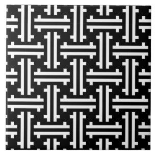 Azulejo De Cerámica Traste chino del art déco, blanco y negro