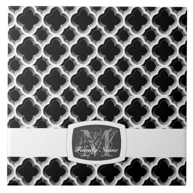 Azulejo De Cerámica Trellis marroquí embellecido (plata) (Monograma) (Frente)
