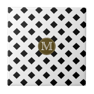 Azulejo De Cerámica Trellis Personalizado en blanco y negro