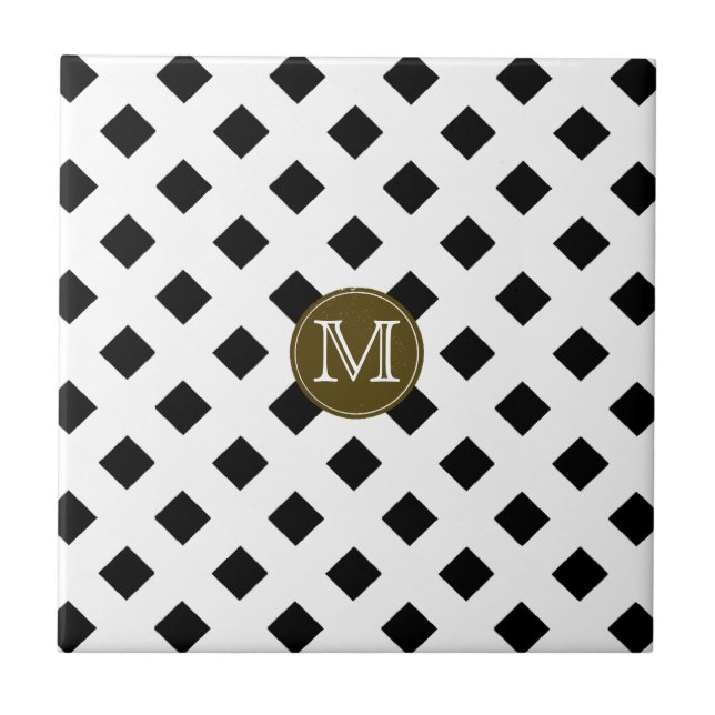 Azulejo De Cerámica Trellis Personalizado en blanco y negro (Frente)