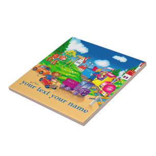 Azulejo De Cerámica tren y coche