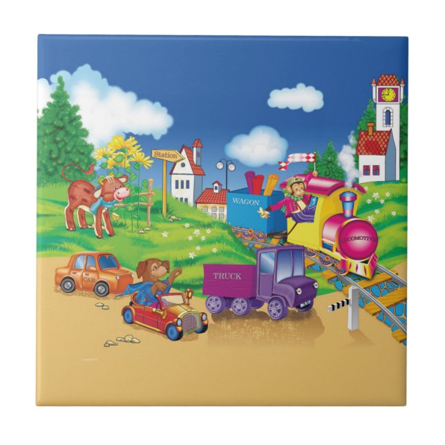 Azulejo De Cerámica tren y coche (Frente)