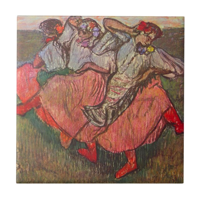 Azulejo De Cerámica Tres bailarinas rusas de Edgar Degas (Frente)